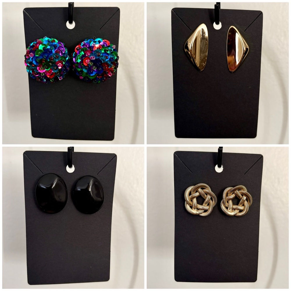 Vintage Earrings Set - Multicolor Sequin, Gold & Black Stud, Gold Rope Stud